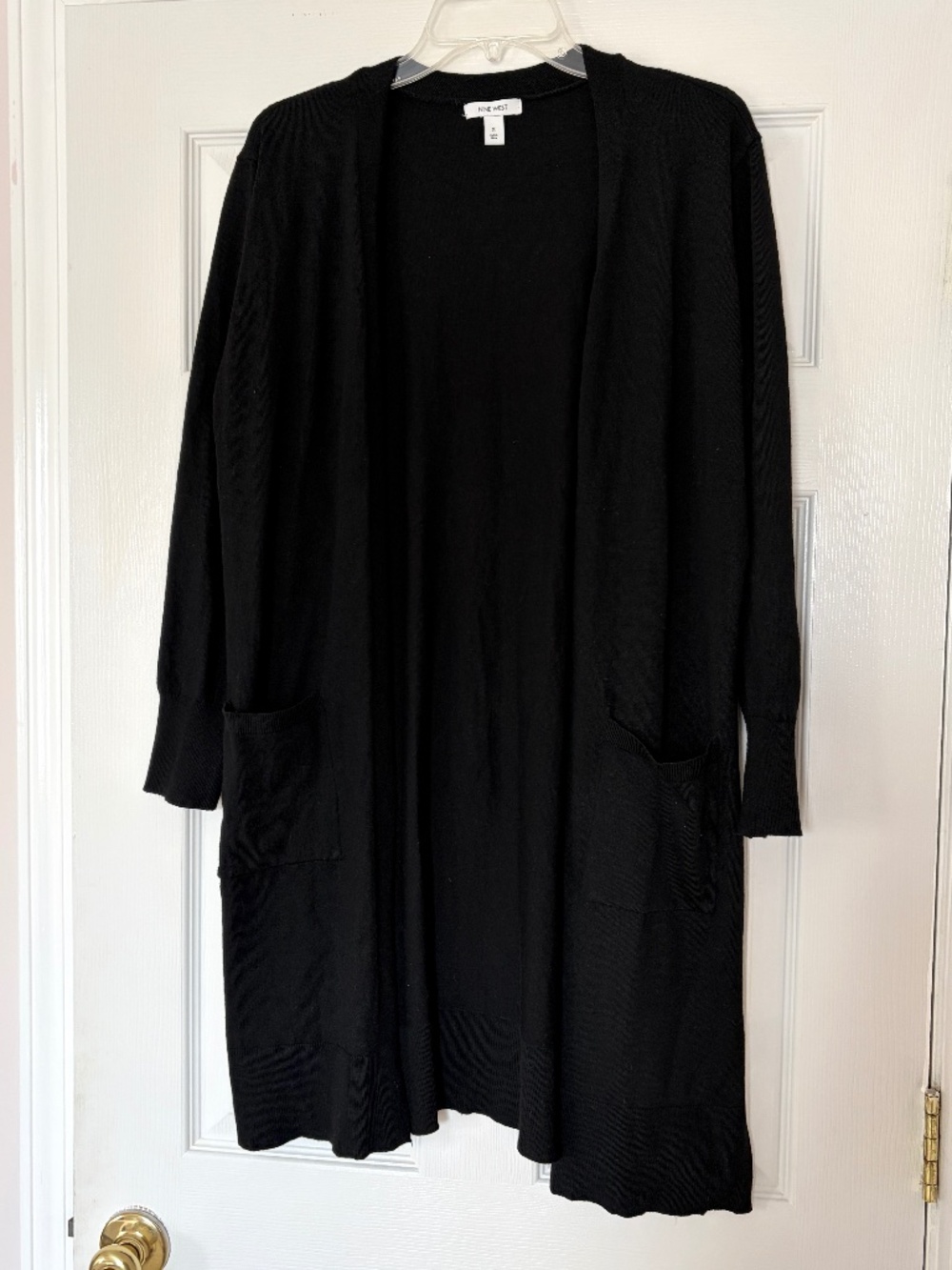 Nine West Black Open Cardigan with Pockets Size Small Long Length
